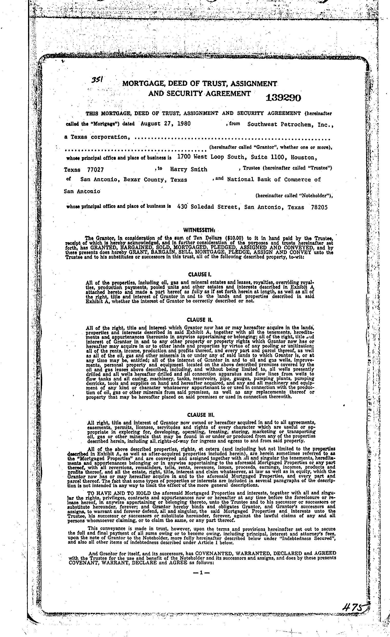 Southwest Petroleum Co - Recorded Deed Of Trust (Vol. 86, Page 475)